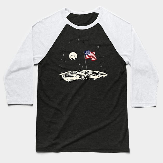 Moon Landing USA Flag Conquering The Moon Gift Baseball T-Shirt by HappyGiftArt